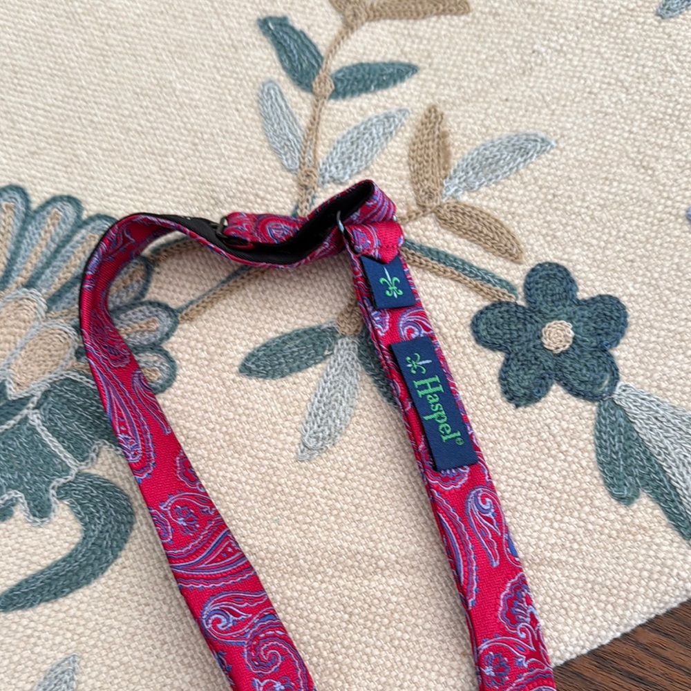 Haspel Red and Blue Paisley bow tie. Beautiful silk.
